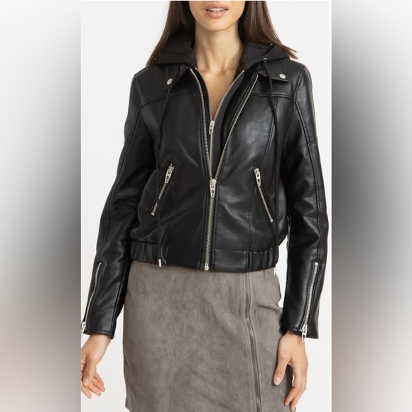 BLANKNYC Women’s Faux Leather Moto Bomber Jacket with Removable Hood | NEW/NWOT! - Picture 9 of 12